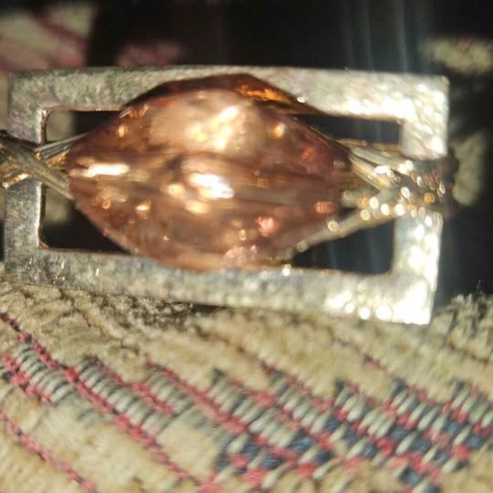 Gold-Tone Wire Wrapped Rectangular Ring with Faceted Bead